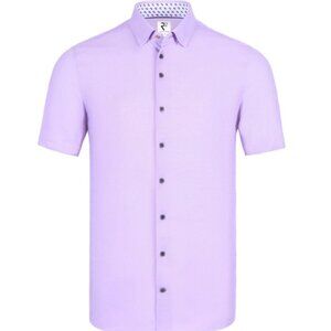 R2 Amsterdam Lavender Geo Knitted Short Sleeve Button Up Shirt